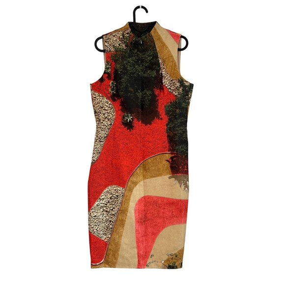 Akris Multicolor Garden Overview Print Sleeveless Mock Neck Zip Front Dress 6 - Picture 1 of 6